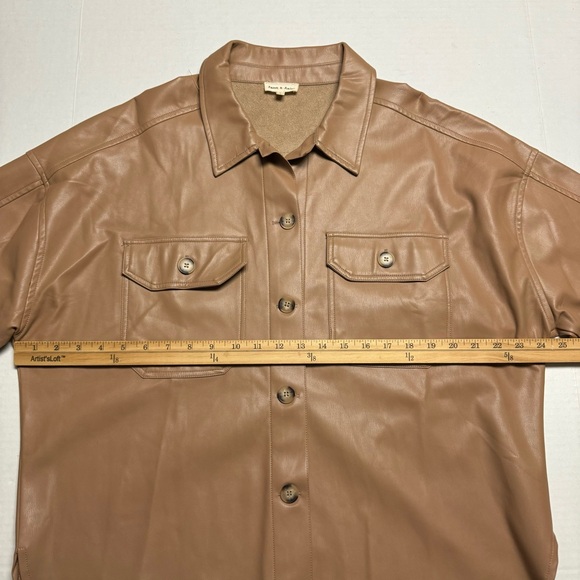 Aaron & Amber Faux Leather Shacket (Shirt Jacket) In Camel Brown Size: Large - Picture 6 of 13